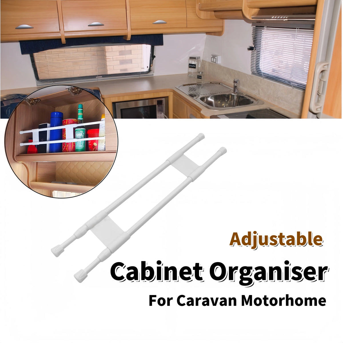 Adjustable RV Cabinet Storage Rails – 2 Pack (40–70 cm)