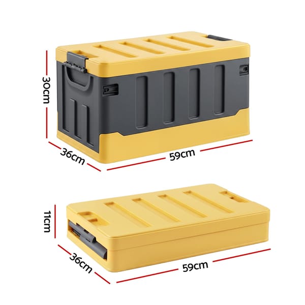 60L Heavy-Duty Collapsible Storage Box with Plywood Lid & Tabletop – Yellow/Grey