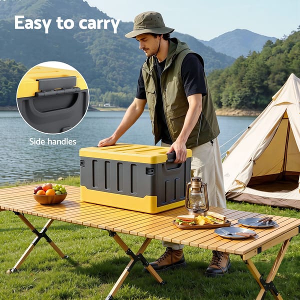 60L Heavy-Duty Collapsible Storage Box with Plywood Lid & Tabletop – Yellow/Grey