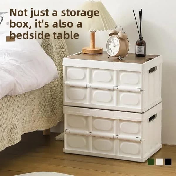 Collapsible Side-Access Storage Crate with Wooden Tabletop – RV & Caravan Organiser