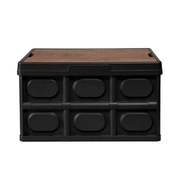 50L Collapsible PP Plastic Storage Box with Plywood Lid & Tabletop – Black